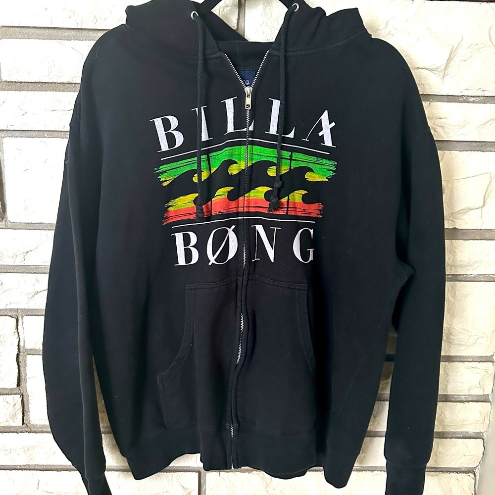 Billabong Black Zip Hoodie with Red, Yellow & Green Graphic